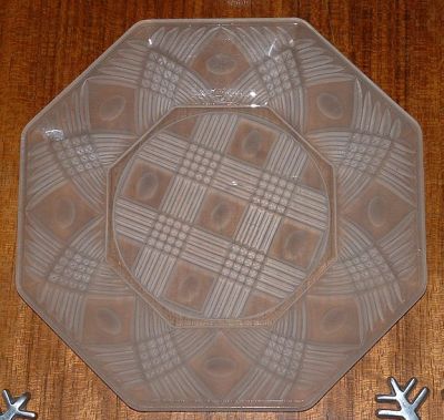 Chance Britannia octagonal satin plate
8? inches across (flat side to flat side) and 9? inches across (from point to point), 
Keywords: Chance pressed England