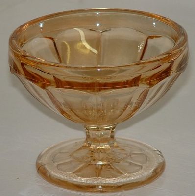 Unknown maker iridescent sundae
Moulded mark BRITISH on the base. One of three.  This is Carnival glass [Source: Glen Thistlewood on the Glass Message Board]
Keywords: carnival England pressed iridescent