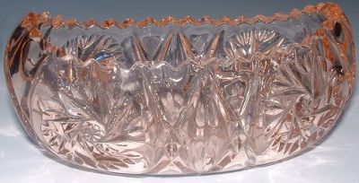Sowerby 2480 pink boat-shaped dish
Identified with thanks to Steven Bateman on the GMB and shown in the 1933 Sowerby catalogue. [Source: Sowerby's Ellison Glass Works volume 2, by Glen and Stephen Thistlewood]
Keywords: pressed