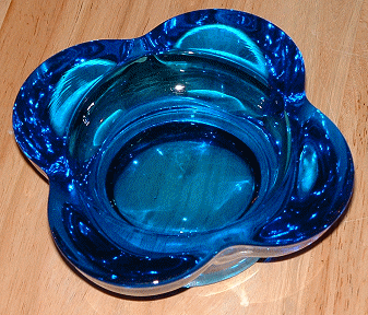 Rosice blue glass dish
Sklo Union / Czech 

Identified by Marcus Newhall of  [url]http://www.sklounion.com[/url] as Rudolf Jurnikl for Rosice, pattern number 1145
Keywords: Rosice sklounion Czech pressed