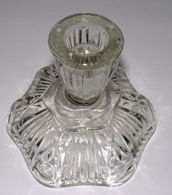 Unknown candleholder
One of a pair, with matching powder bowl
Keywords: pressed