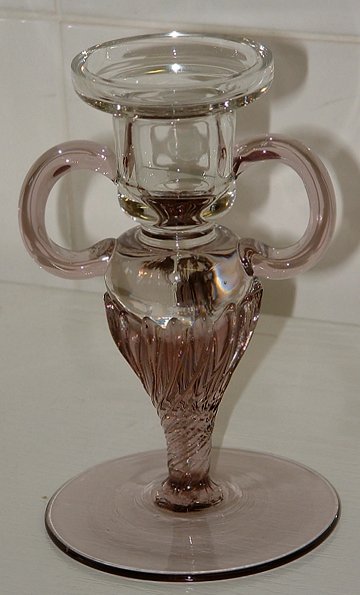 Unknown Candlestick in clear and purple-brown glass
