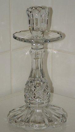 Large pressed glass clear glass candlestick
US Glass Co, Pittsburgh - pattern 15309 "Betsy Ross" candlestick. Height: 8?"
Shown in the 1937 Catalogue
Keywords: pressed
