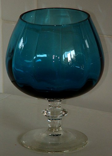 Large blue and clear brandy balloon
Unknown maker. No marks.
