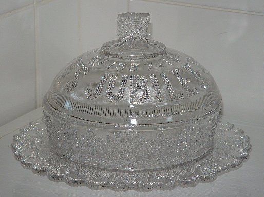 Davidson Queen Victoria Diamond Jubilee Bowl with Lid
Now confirmed as Davidson.  [Source: [i]Davidson Glass, a history[/i] by Chris & Val Stewart, published 2005]
Keywords: Davidson Pressed England