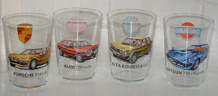 Set of four car design small tumblers
Unknown maker and date.
