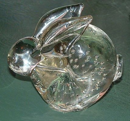 Clear glass rabbit with bubbles inside the body
Unknown maker
